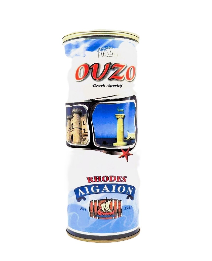 11-000234 AIGAION CYLINDER OUZO 38%VOL 200ml - Image 1